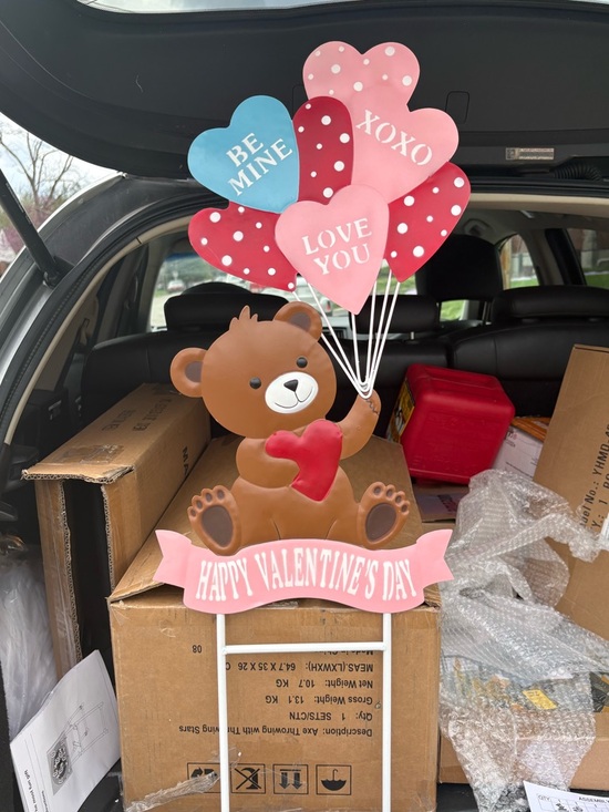 Other - Valentine's Day Bear Yard Stake - Pink & Red Heart Balloons